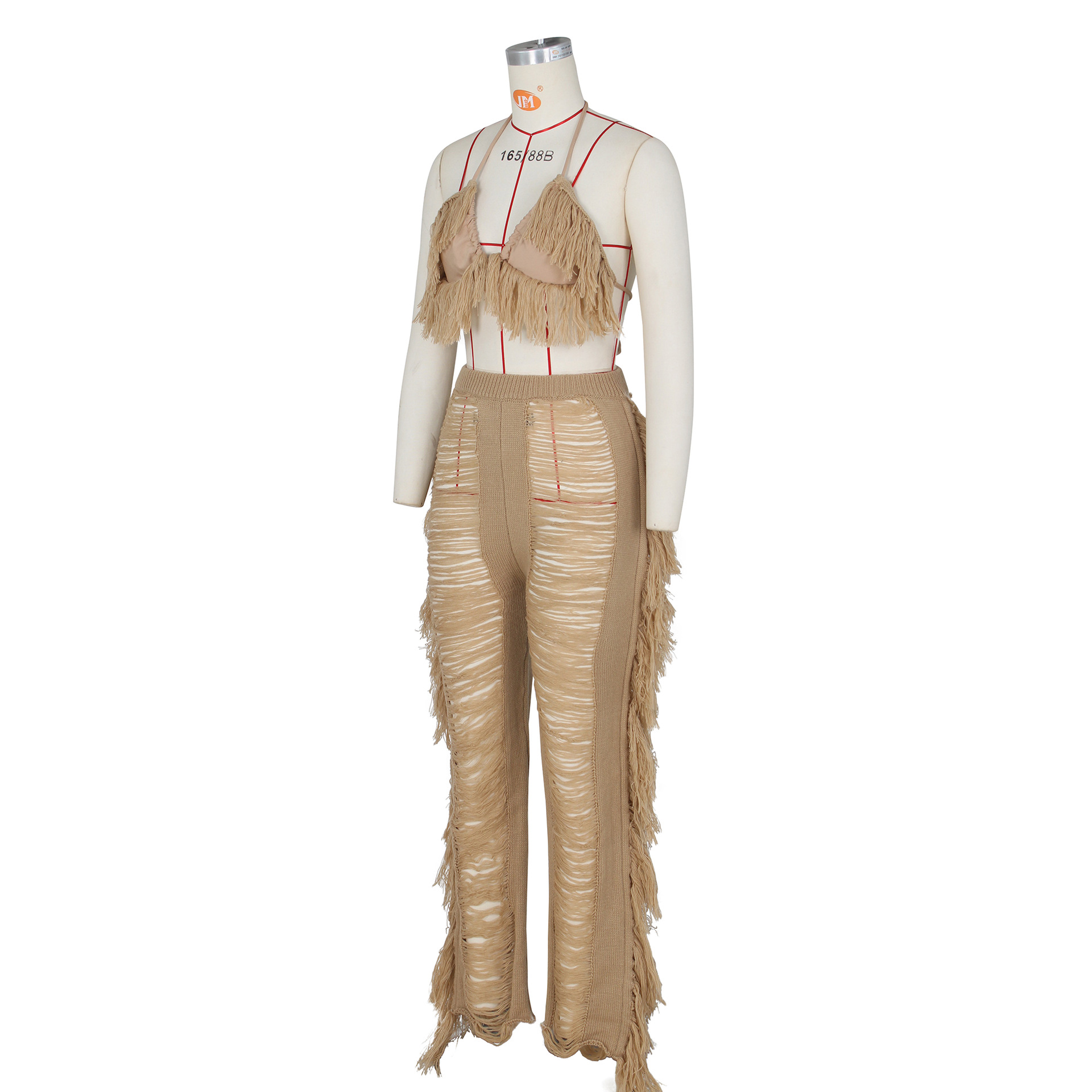 Women's Sexy Solid Color Polyester Polyacrylonitrile Fiber Tassel Pants Sets display picture 8