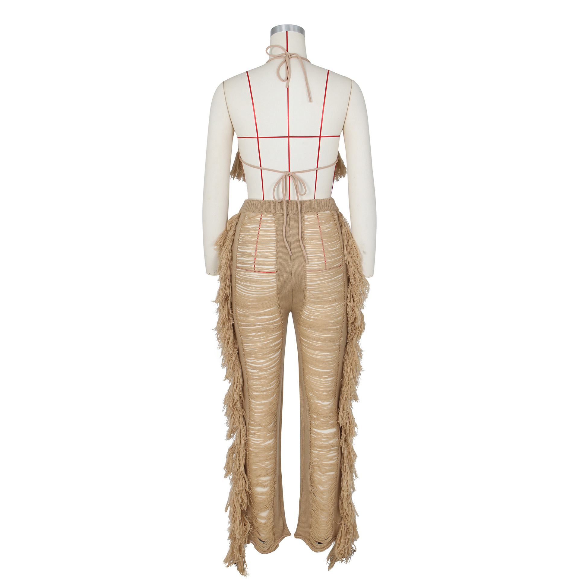 Women's Sexy Solid Color Polyester Polyacrylonitrile Fiber Tassel Pants Sets display picture 16