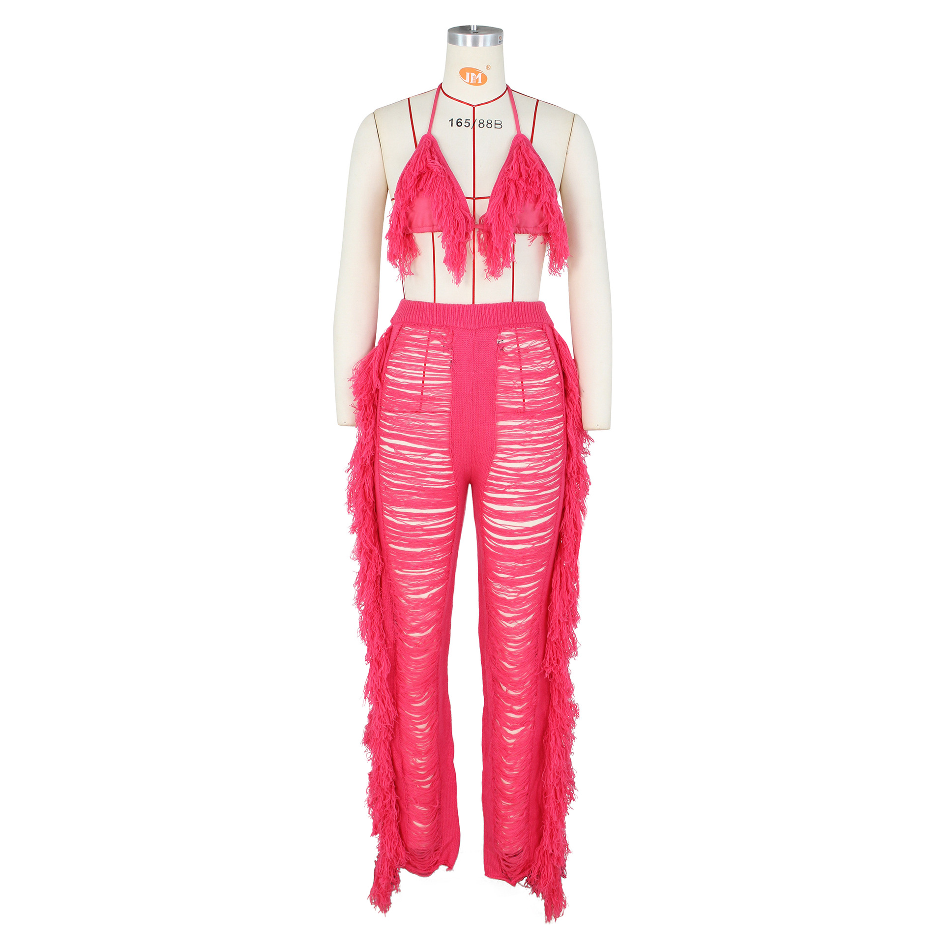 Women's Sexy Solid Color Polyester Polyacrylonitrile Fiber Tassel Pants Sets display picture 15