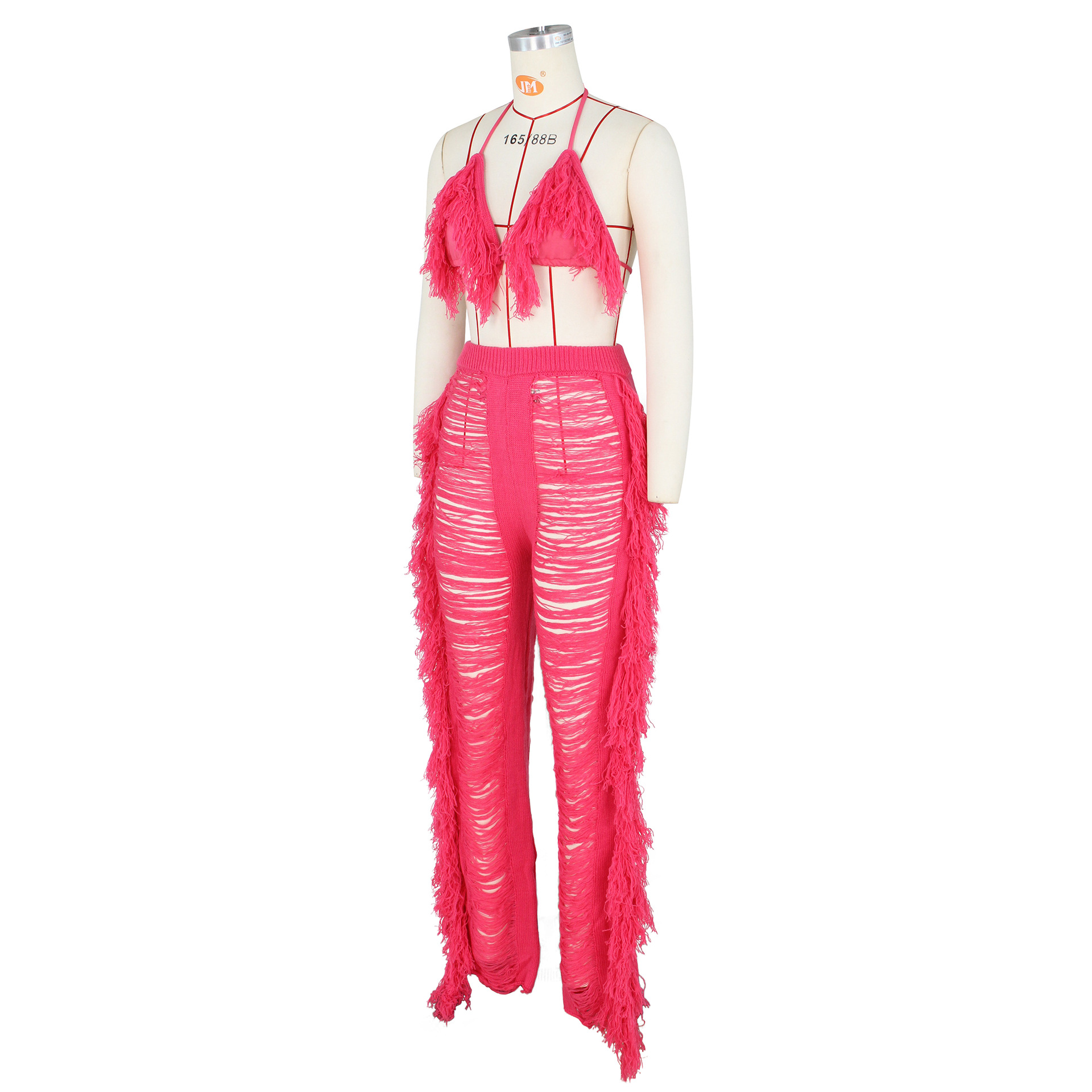 Women's Sexy Solid Color Polyester Polyacrylonitrile Fiber Tassel Pants Sets display picture 19