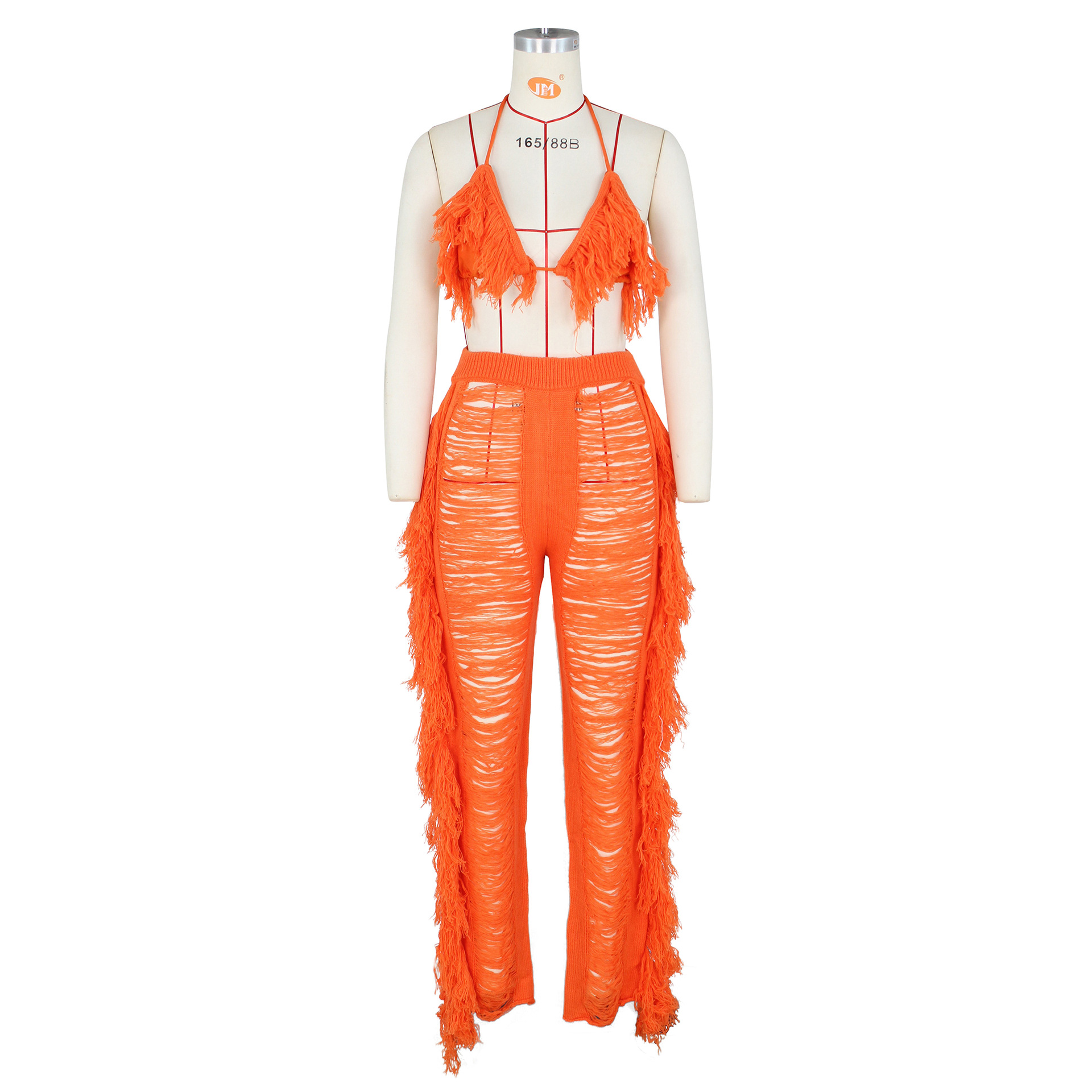 Women's Sexy Solid Color Polyester Polyacrylonitrile Fiber Tassel Pants Sets display picture 25