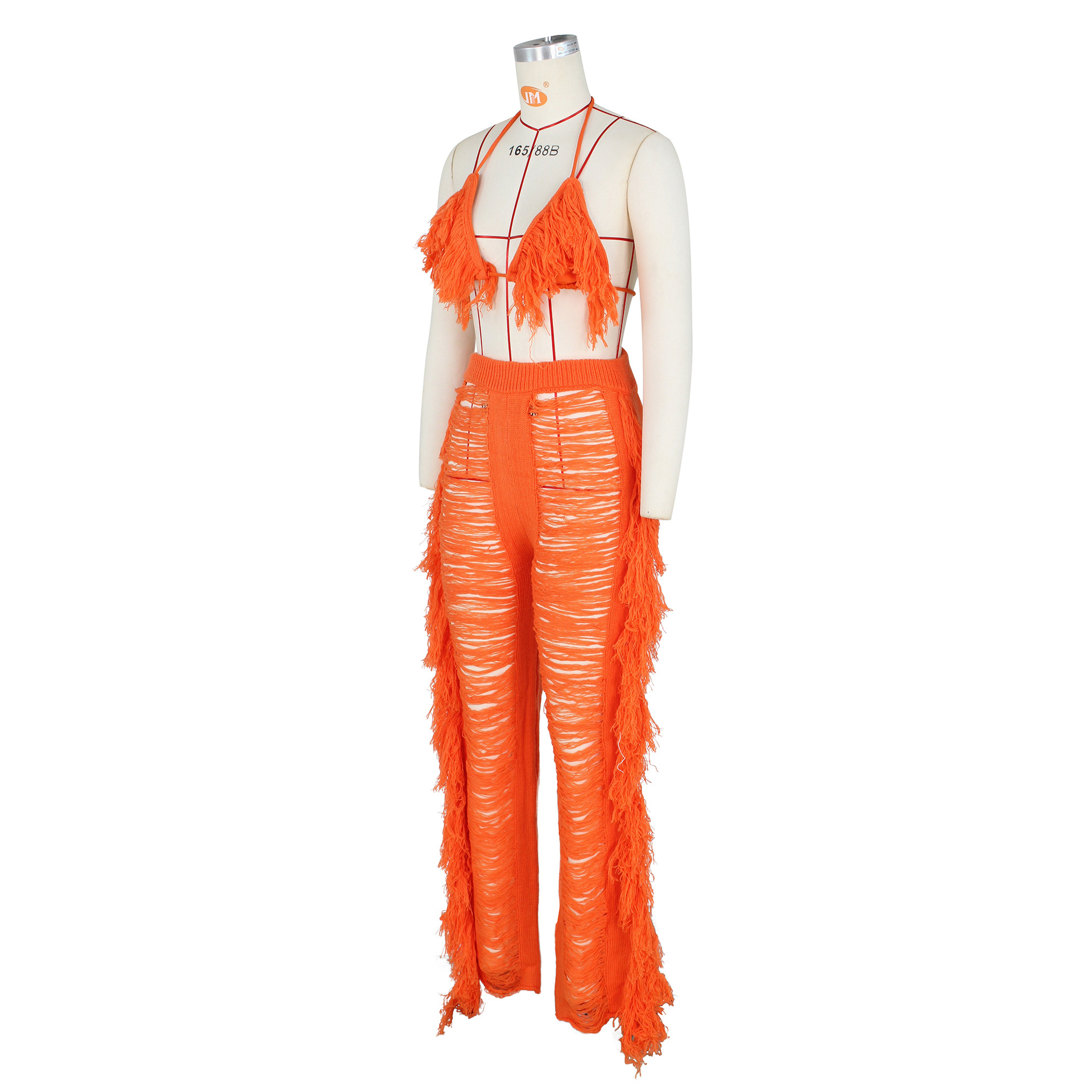 Women's Sexy Solid Color Polyester Polyacrylonitrile Fiber Tassel Pants Sets display picture 28
