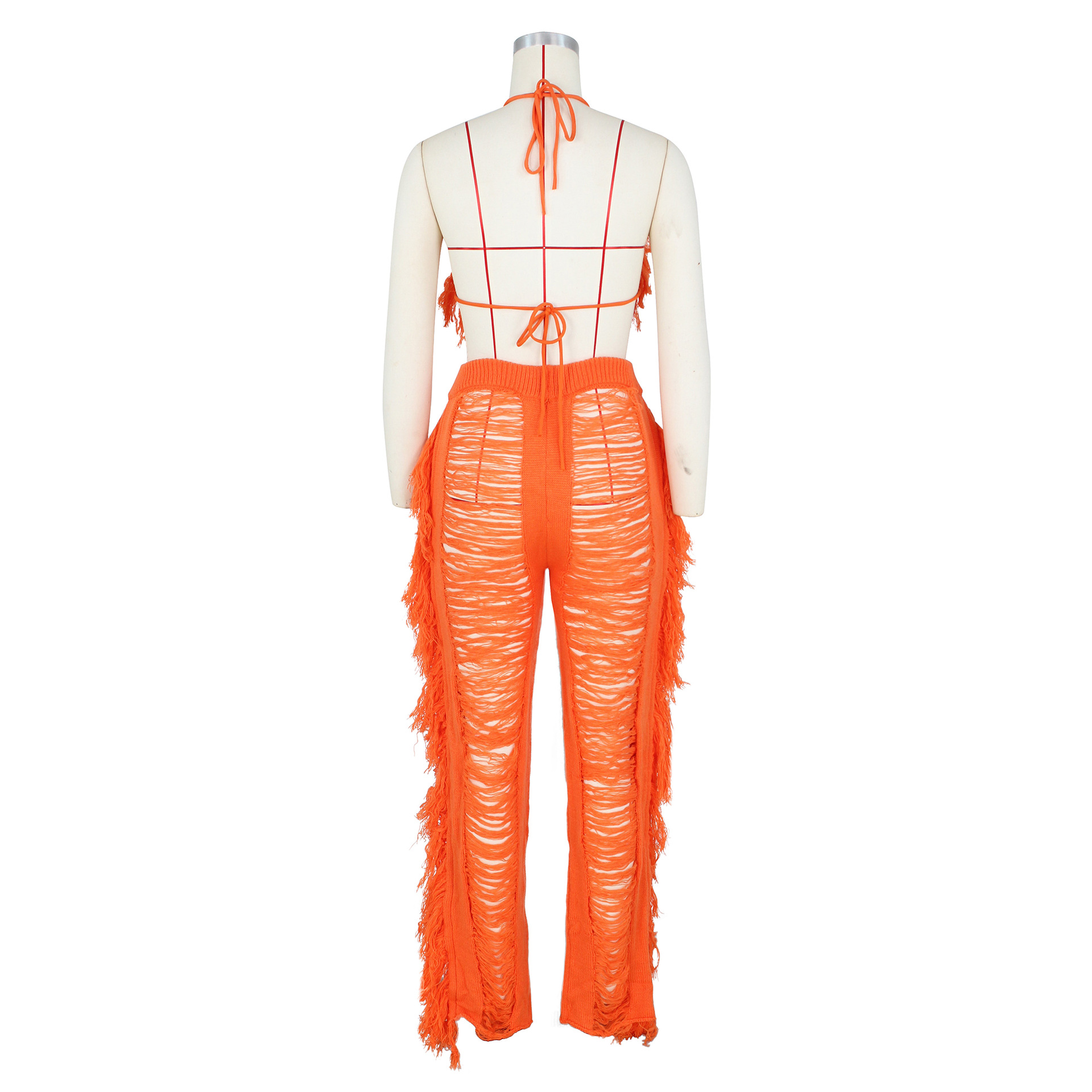 Women's Sexy Solid Color Polyester Polyacrylonitrile Fiber Tassel Pants Sets display picture 24