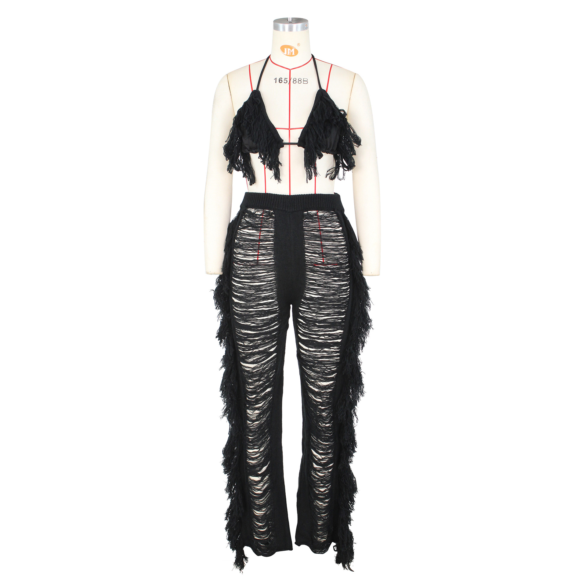Women's Sexy Solid Color Polyester Polyacrylonitrile Fiber Tassel Pants Sets display picture 27