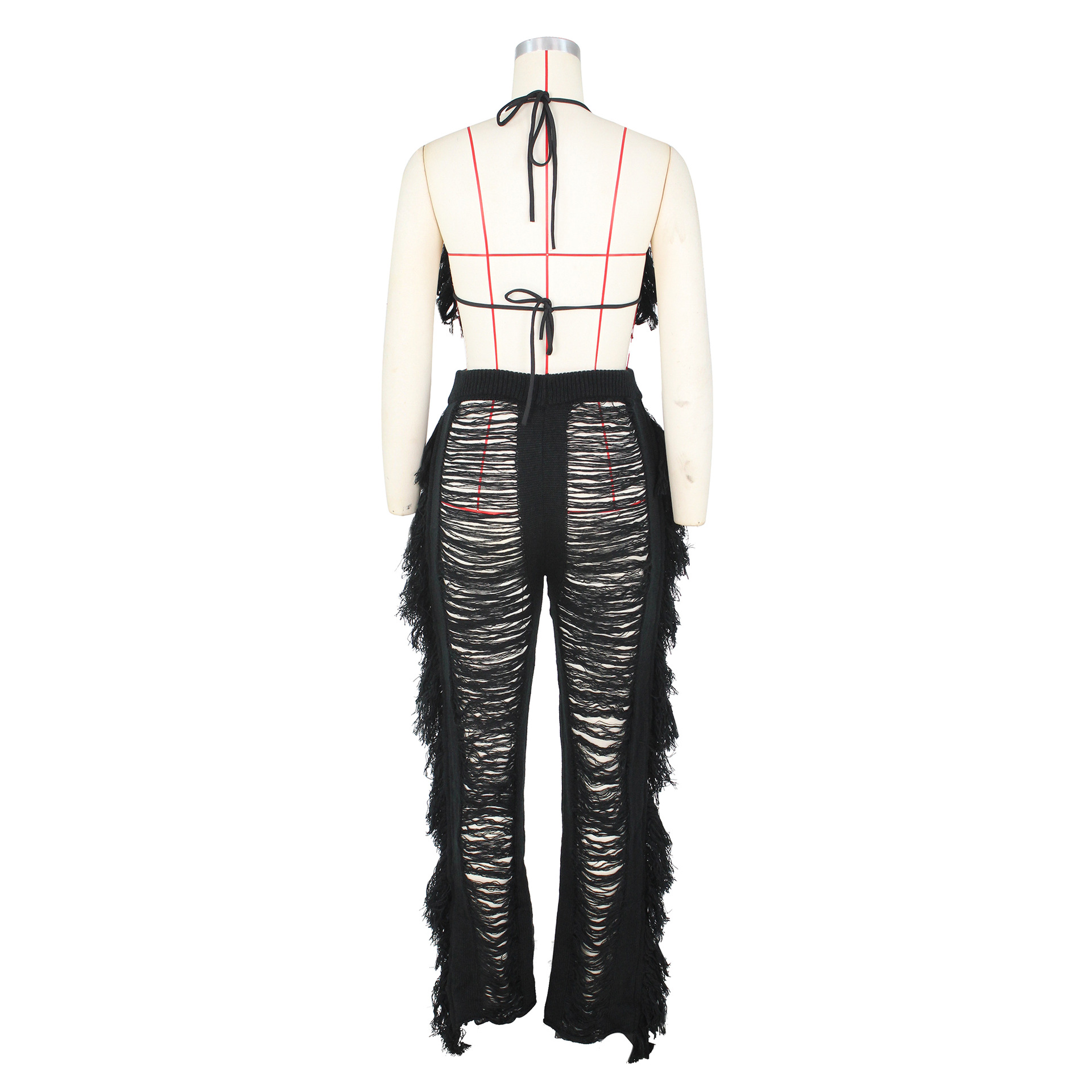 Women's Sexy Solid Color Polyester Polyacrylonitrile Fiber Tassel Pants Sets display picture 22