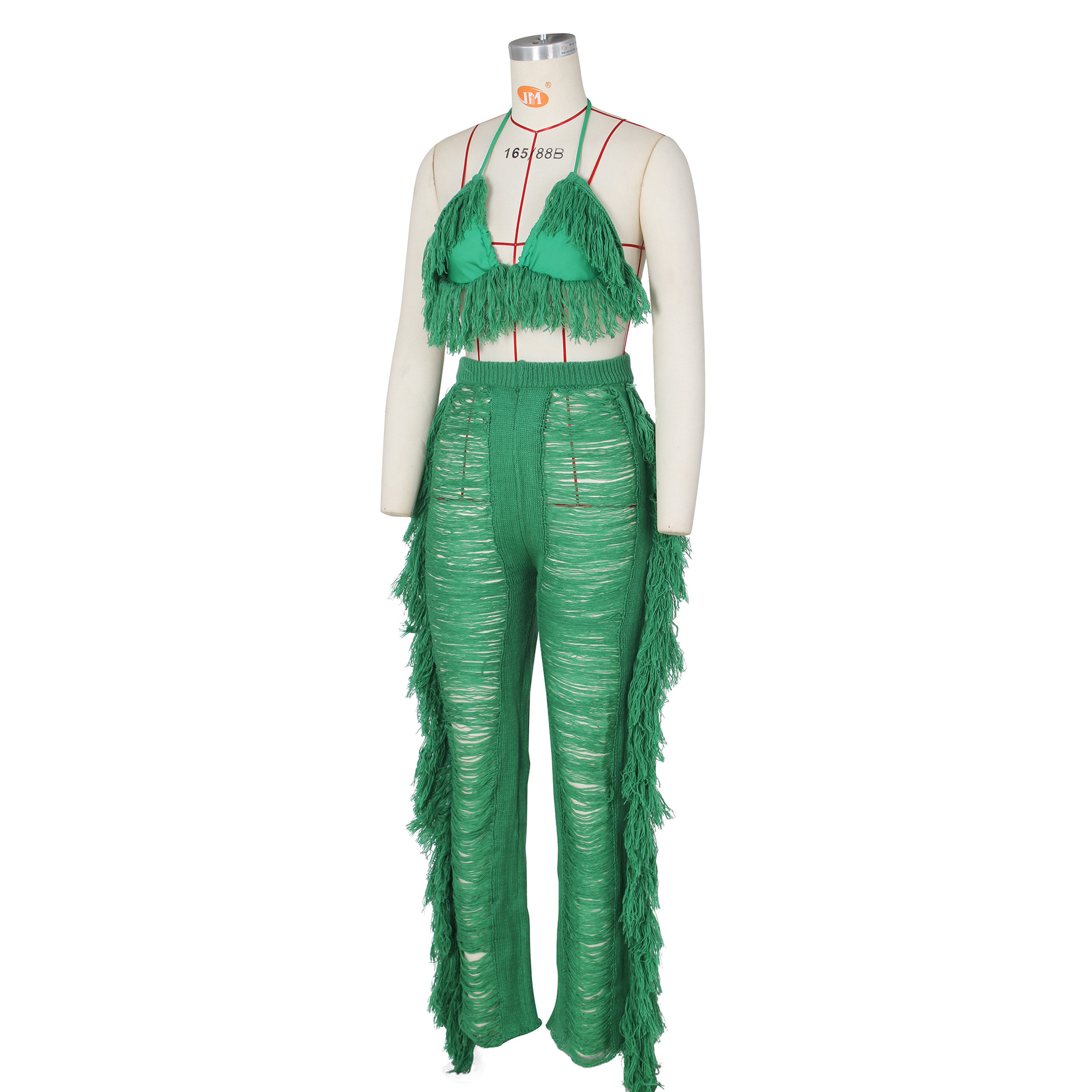 Women's Sexy Solid Color Polyester Polyacrylonitrile Fiber Tassel Pants Sets display picture 30