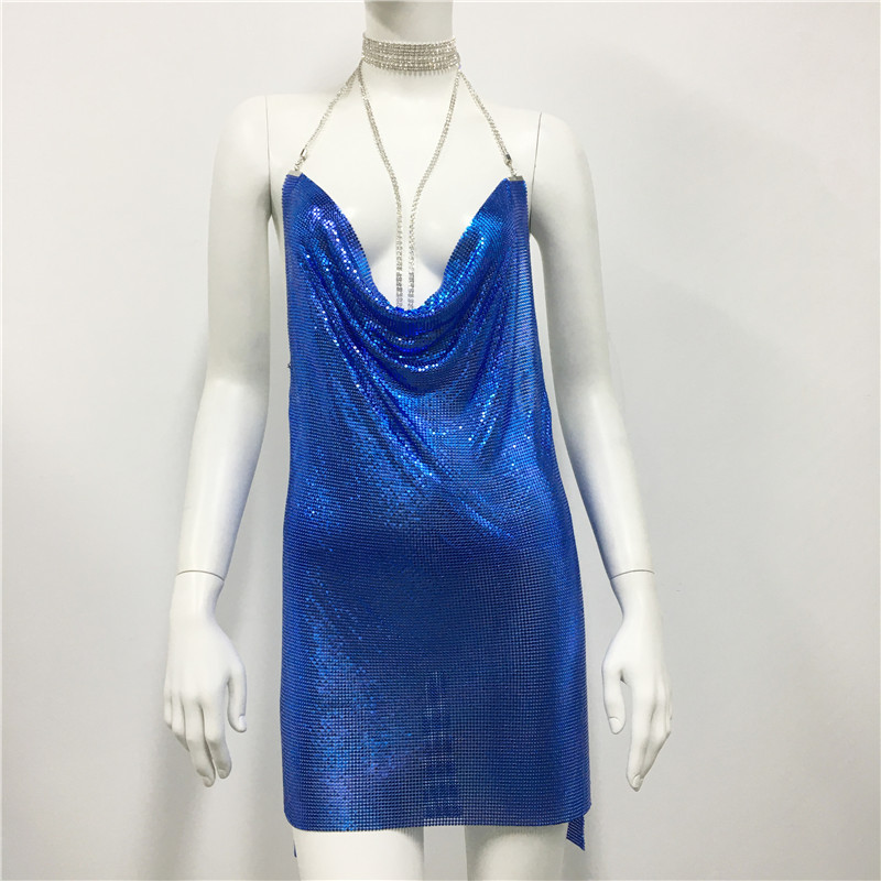 Women'S A-Line Skirt Sexy V Neck Halter Neck Sequins Backless Sleeveless Solid Color Above Knee Party display picture 13