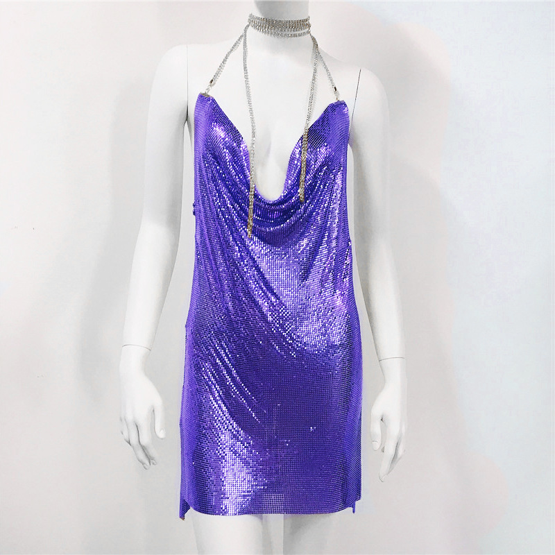 Women'S A-Line Skirt Sexy V Neck Halter Neck Sequins Backless Sleeveless Solid Color Above Knee Party display picture 23