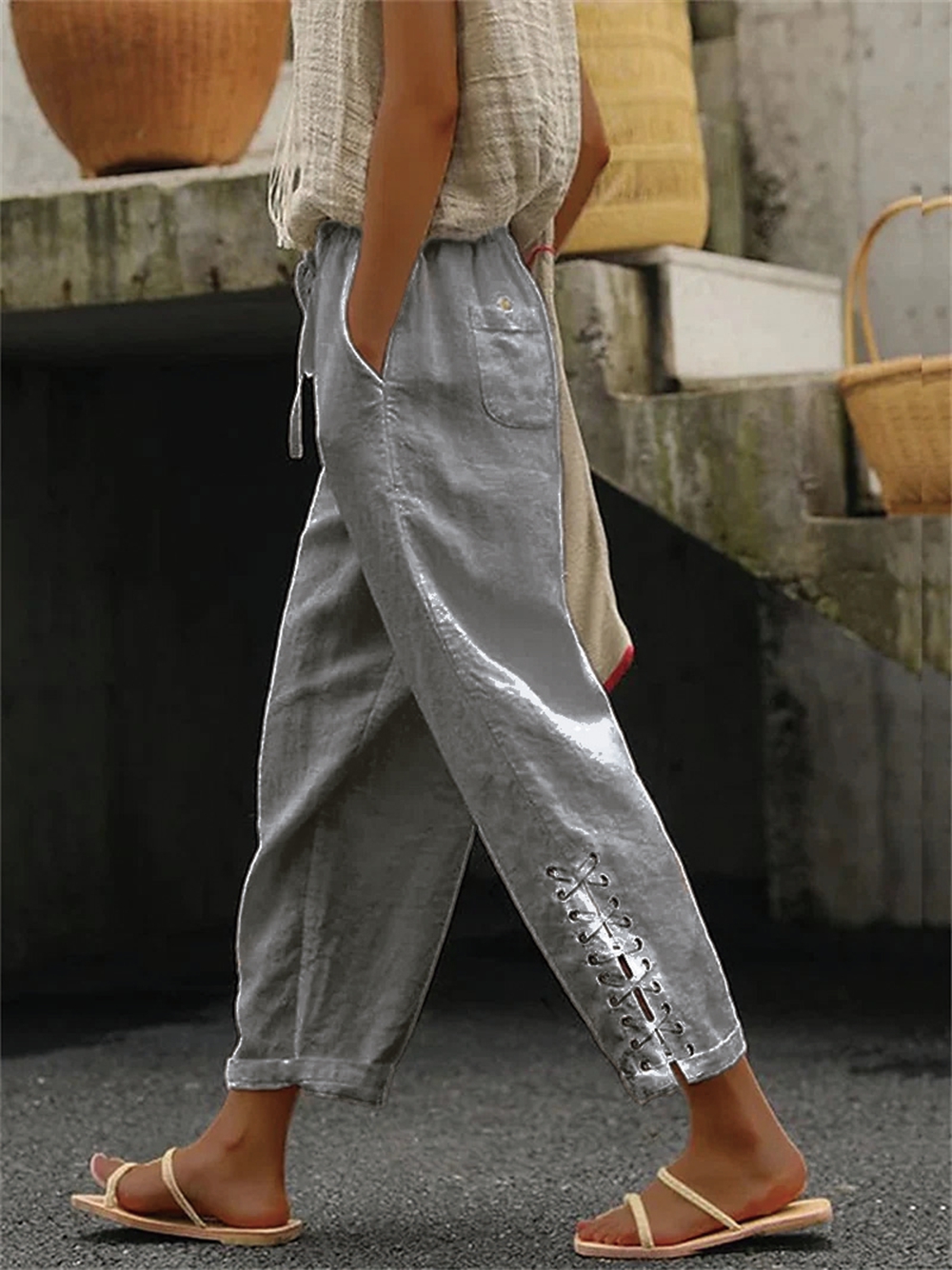 Women'S Daily Casual Solid Color Full Length Patchwork Casual Pants display picture 4