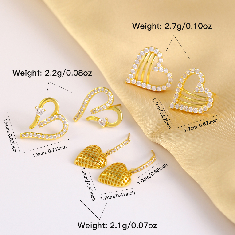 1 Pair Classic Style Commute Shiny Heart Shape Hollow Out Inlay Copper Zircon 18K Gold Plated Drop Earrings Ear Studs display picture 1