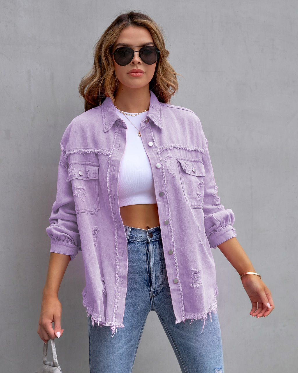 Women'S Fashion Solid Color Single Breasted Coat Denim Jacket display picture 40