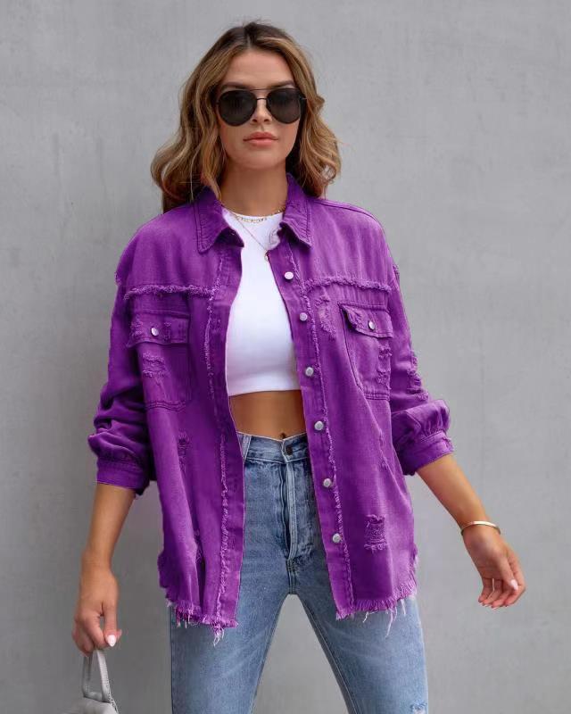 Women'S Fashion Solid Color Single Breasted Coat Denim Jacket display picture 7