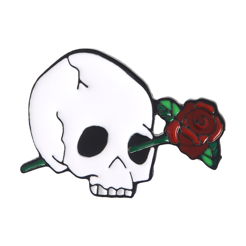 Cartoon Style Punk Flame Rose Skull Alloy Stamping Stoving Varnish Plating Unisex Brooches display picture 1