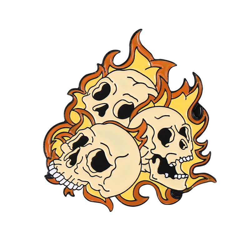 Cartoon Style Punk Flame Rose Skull Alloy Stamping Stoving Varnish Plating Unisex Brooches display picture 21