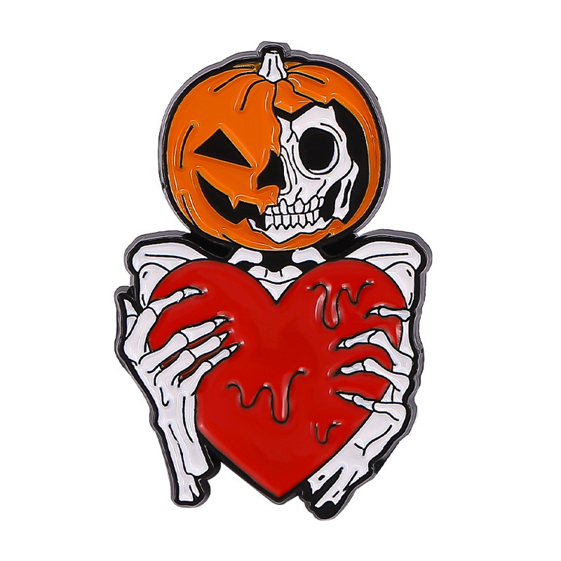 Cartoon Style Gothic Punk Demon Heart Shape Skull Alloy Stamping Stoving Varnish Plating Unisex Brooches display picture 29