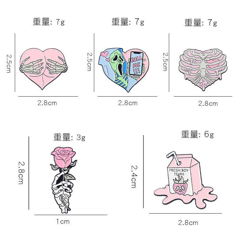 Cartoon Style Gothic Punk Demon Heart Shape Skull Alloy Stamping Stoving Varnish Plating Unisex Brooches display picture 6