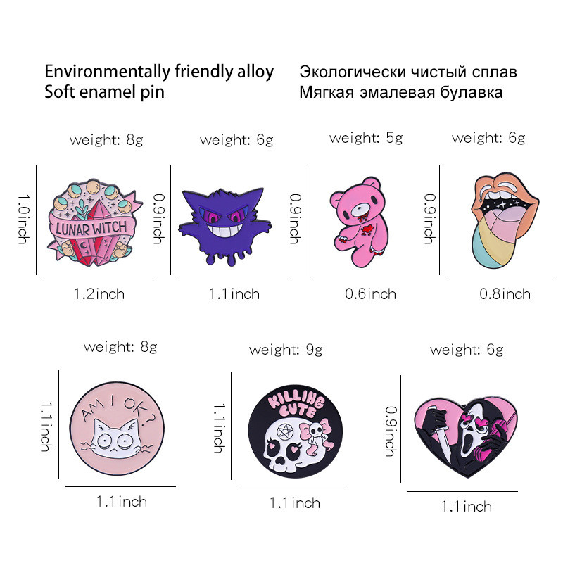 Cartoon Style Gothic Punk Demon Heart Shape Skull Alloy Stamping Stoving Varnish Plating Unisex Brooches display picture 7
