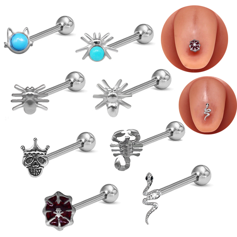 1 Piece Tongue Rings Funny Rock Punk Tortoise Animal Wings 316 Stainless Steel  Copper Inlay Acrylic Rhinestones Beads White Gold Plated Tongue Rings display picture 11