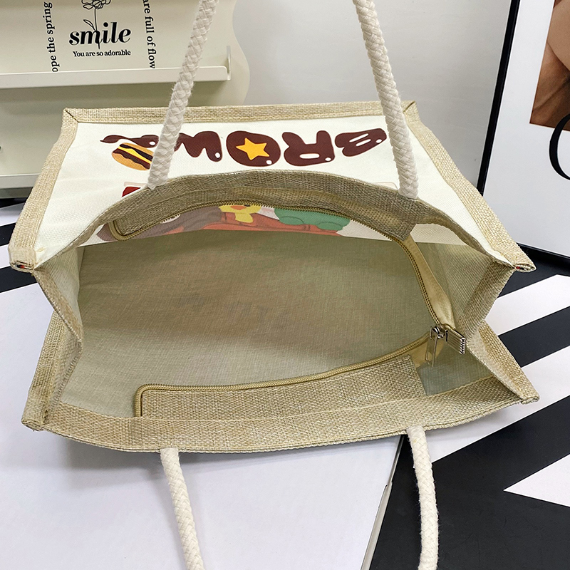 Women's Linen Cartoon Cute Sewing Thread Zipper Handbag display picture 6