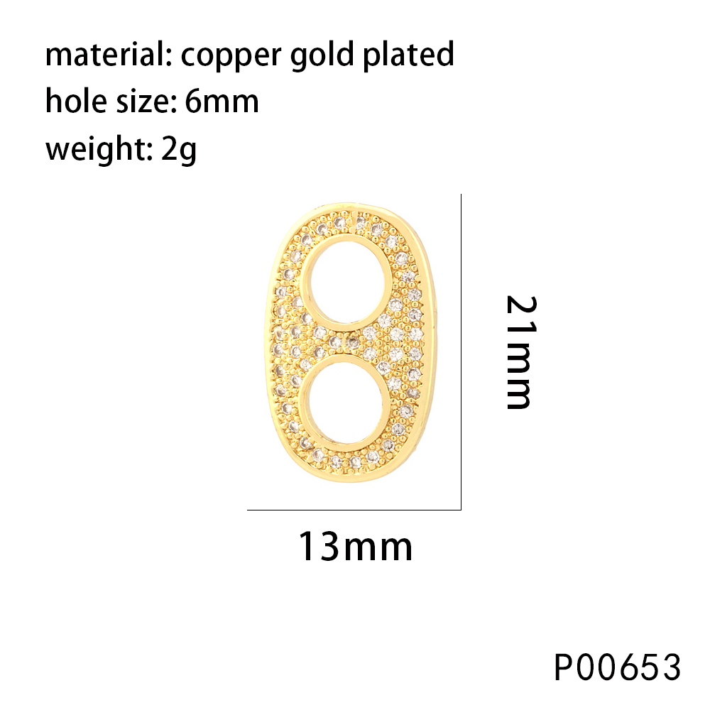 1 Piece 10 * 50mm 13 * 21mm 7 * 17mm Copper Zircon 18K Gold Plated Square Infinity Oval Polished Pendant display picture 5