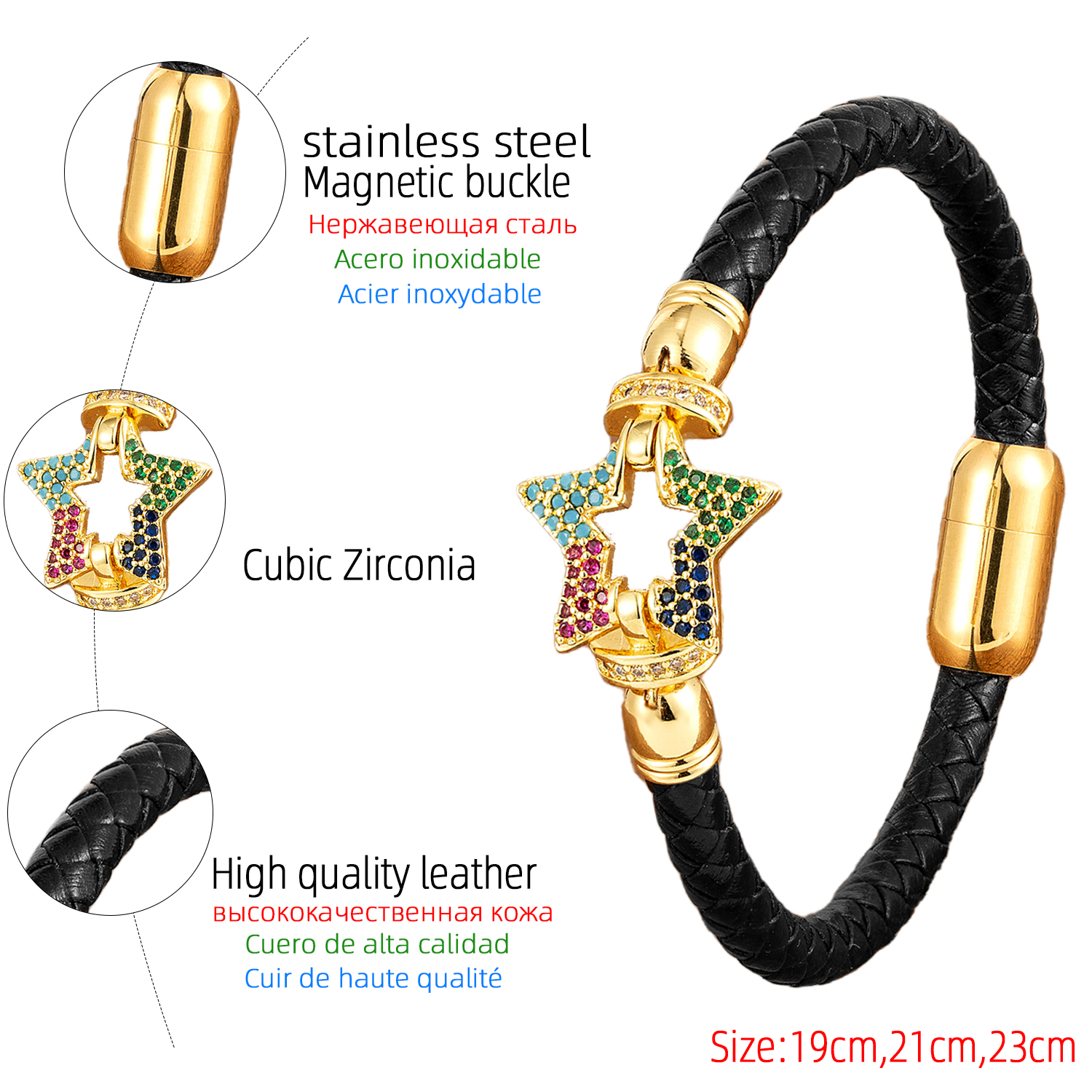 IG Style Casual Star Crown Zircon Stainless Steel Pu Leather Wholesale Italian Charm Bracelets display picture 22