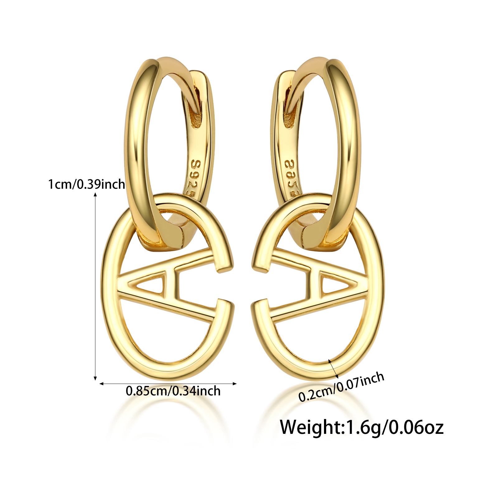 1 Pair Ig Style Simple Style Letter Oval Plating Sterling Silver 18k Gold Plated White Gold Plated Earrings display picture 1