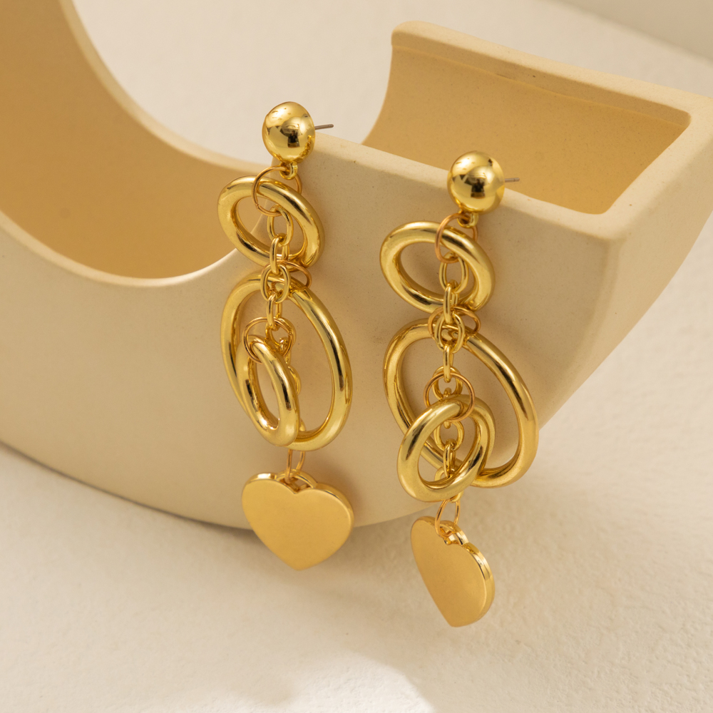 1 Pair Simple Style Classic Style Circle Heart Shape Hollow Out Alloy Drop Earrings display picture 4