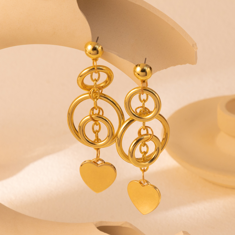 1 Pair Simple Style Classic Style Circle Heart Shape Hollow Out Alloy Drop Earrings display picture 5