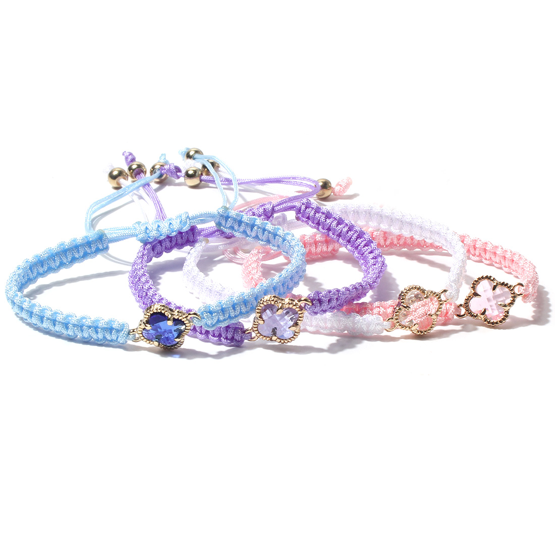 Sweet Four Leaf Clover Alloy Drawstring Knitting Crystal Women's Bracelets display picture 5