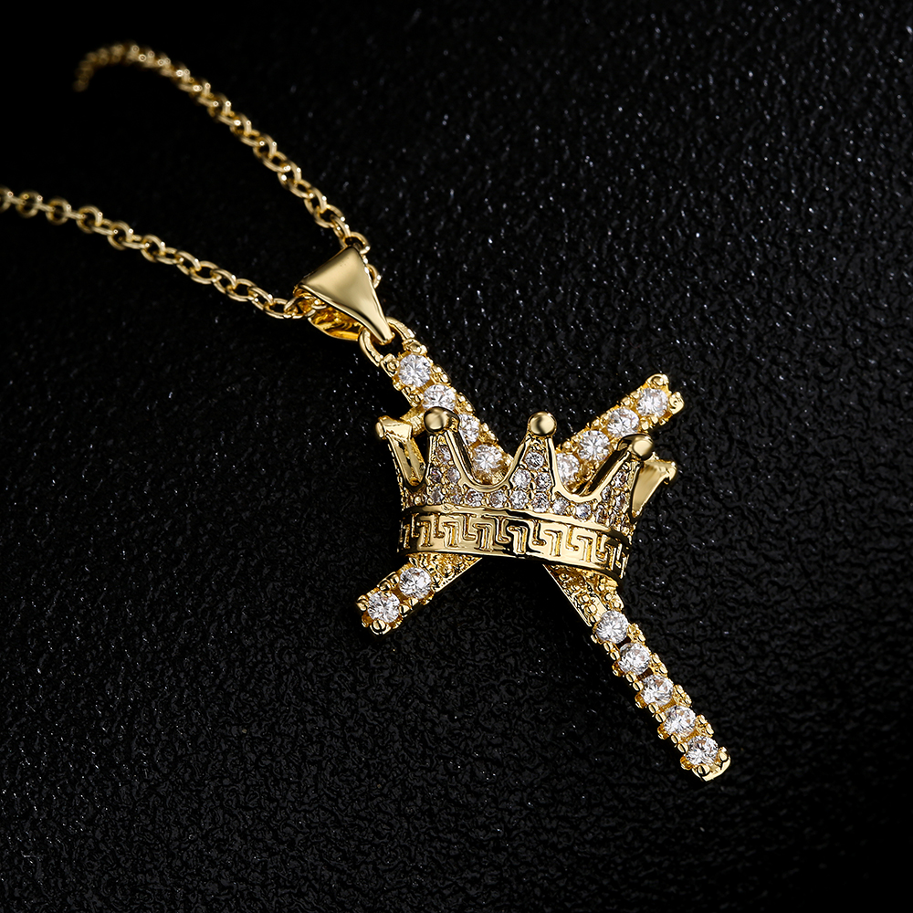 Fashion Clavicle Chain Copper 18k Gold Zircon Pearl Cross Pendant Necklace display picture 2