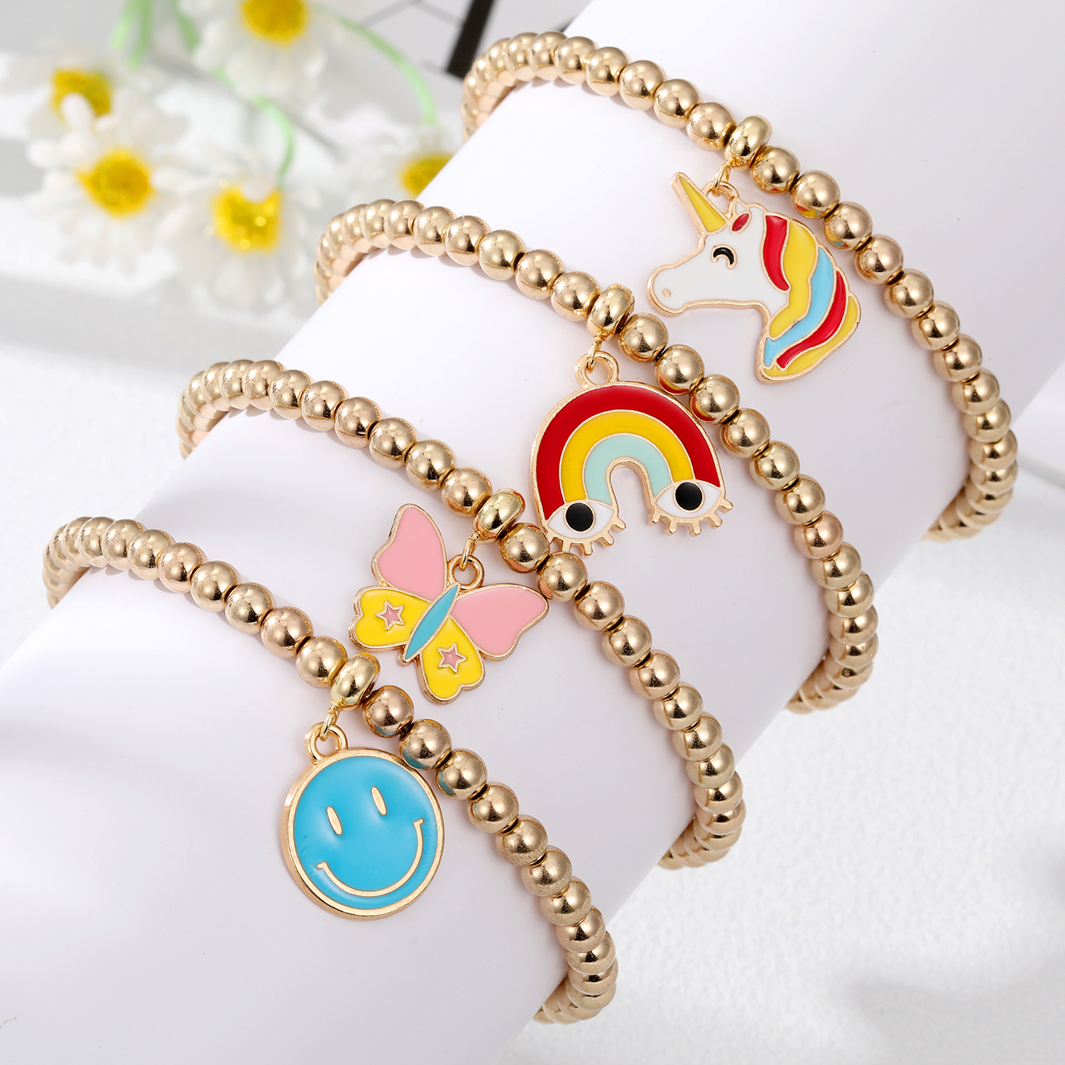 Fashion Simple Style Rainbow Unicorn Smiley Face Alloy Resin Beaded Bracelets display picture 2