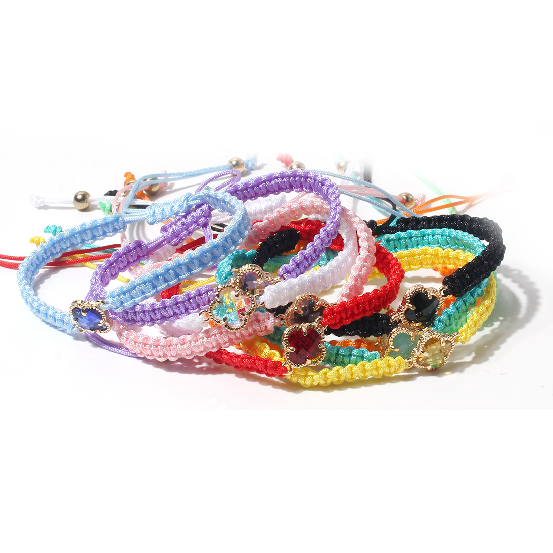 Sweet Four Leaf Clover Alloy Drawstring Knitting Crystal Women's Bracelets display picture 6