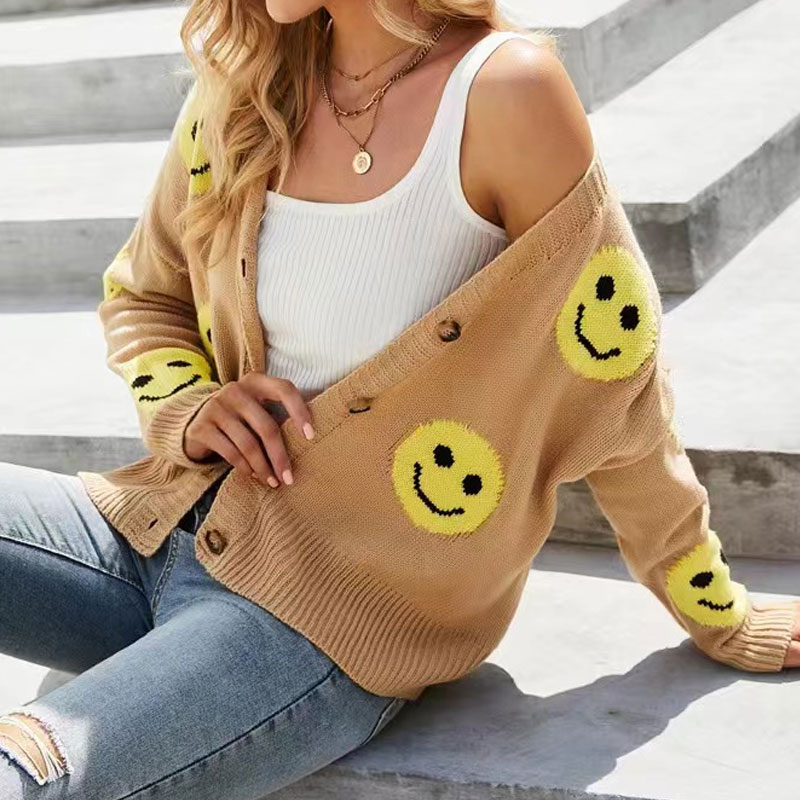 Fashion Smiley Face Cotton Long Sleeve Button Cardigan display picture 4