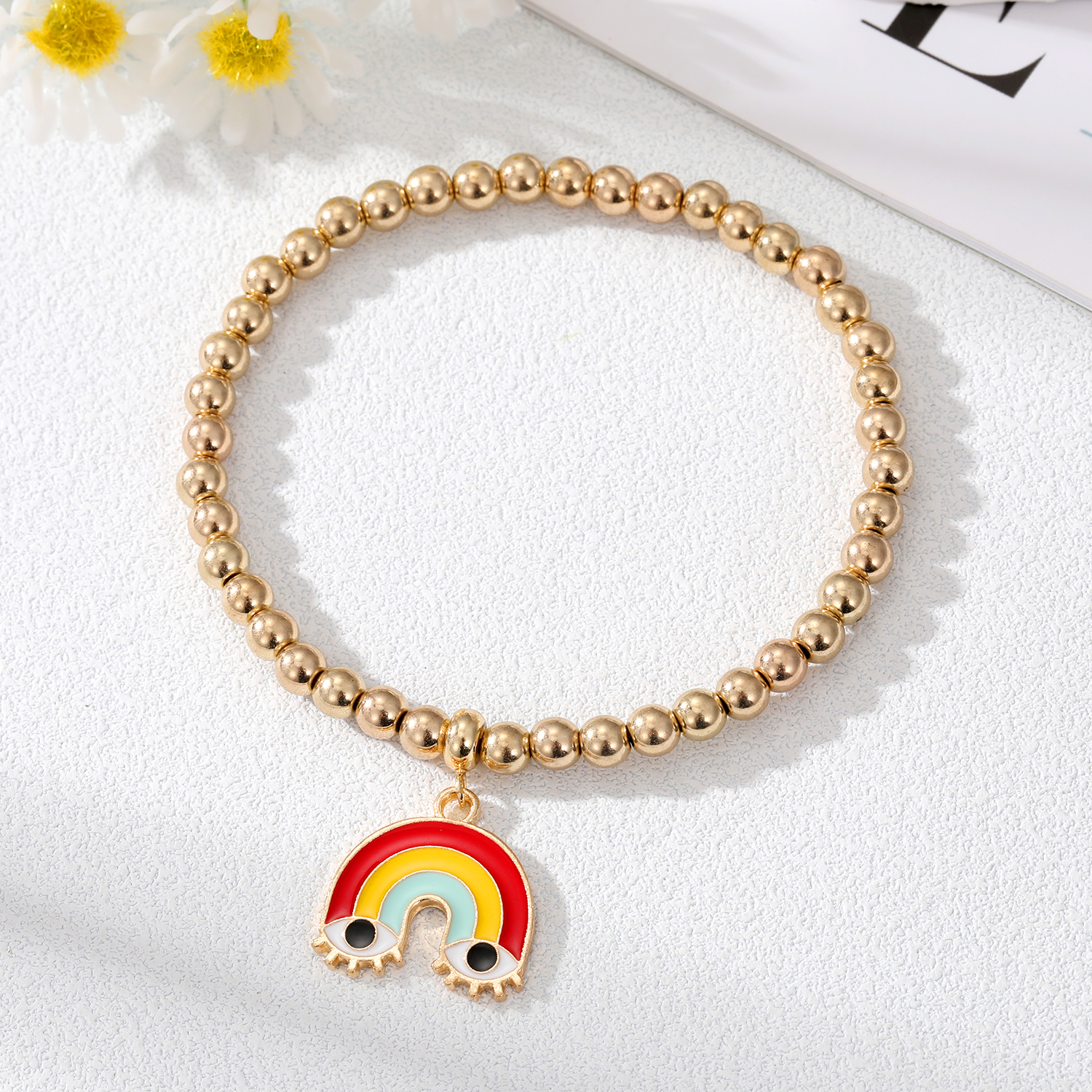 Fashion Simple Style Rainbow Unicorn Smiley Face Alloy Resin Beaded Bracelets display picture 3