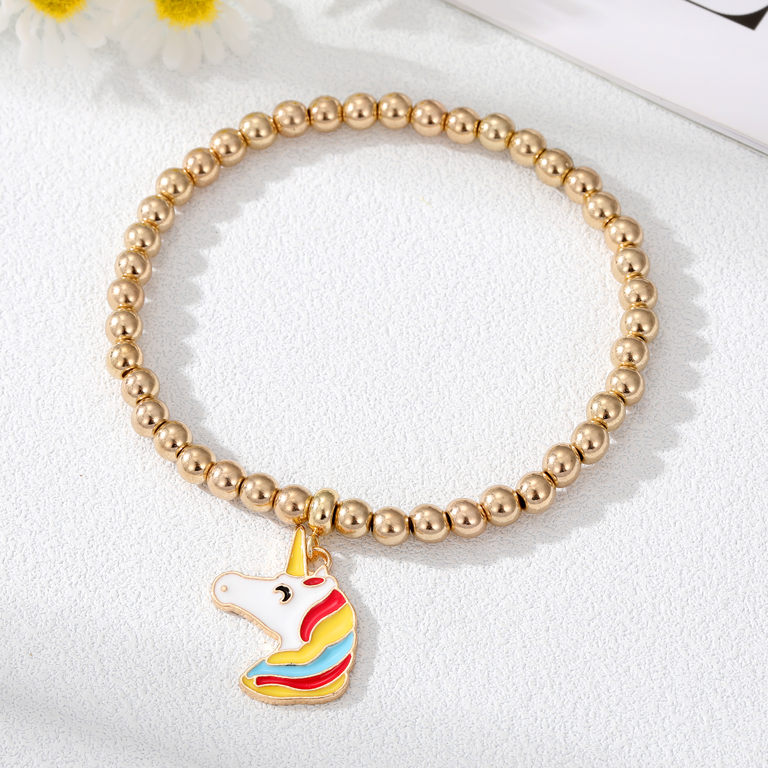 Fashion Simple Style Rainbow Unicorn Smiley Face Alloy Resin Beaded Bracelets display picture 5
