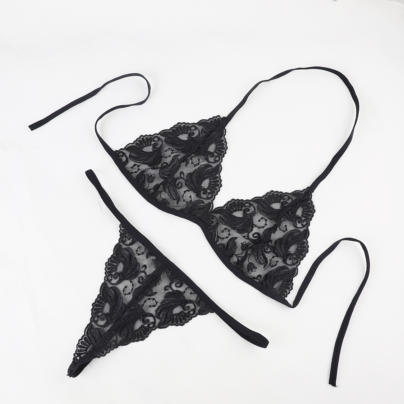 New Style Flower Pattern Solid Color Embroidery Sexy Underwear Three-point Suit display picture 3
