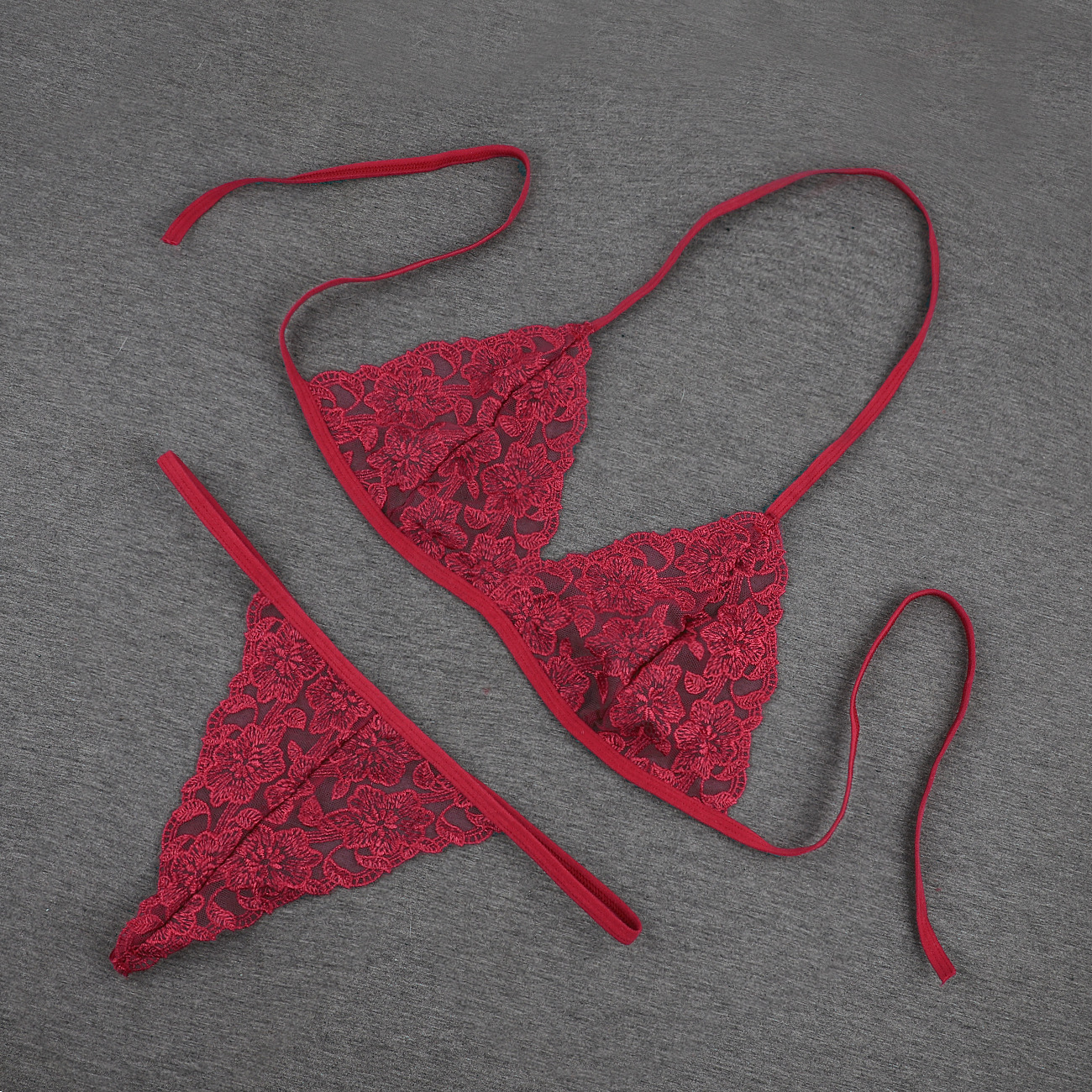 New Style Flower Pattern Solid Color Embroidery Sexy Underwear Three-point Suit display picture 4