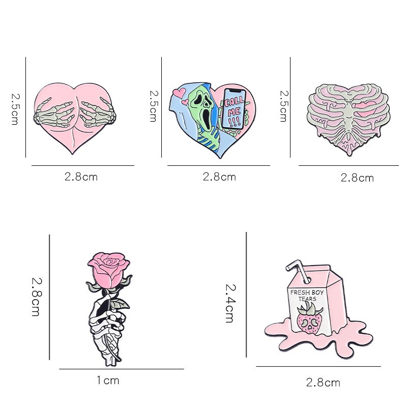 Punk Heart Shape Rose Skull Alloy Stoving Varnish Unisex Brooches display picture 7