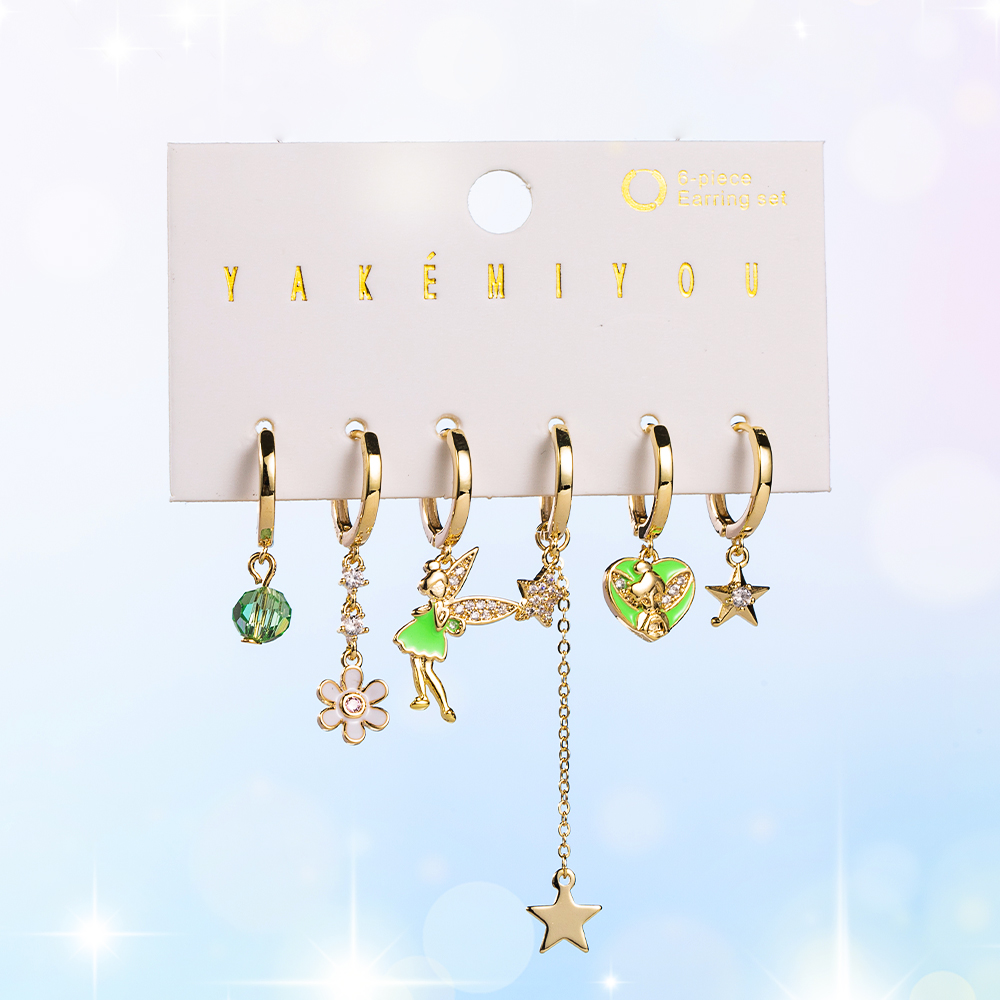 1 Set Yakemiyou Cute Sweet Cartoon Elf Flower Asymmetrical Chain Copper Zircon 14k Gold Plated Drop Earrings display picture 2