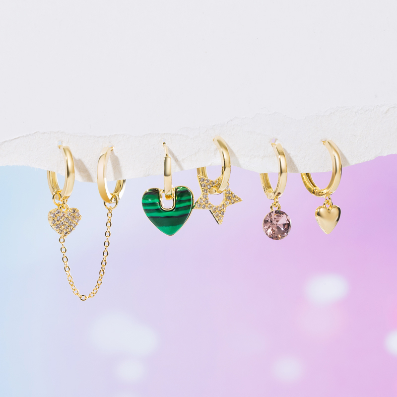 Yakemiyou Fashion Star Bear Heart Shape Copper Zircon Dangling Earrings In Bulk display picture 4