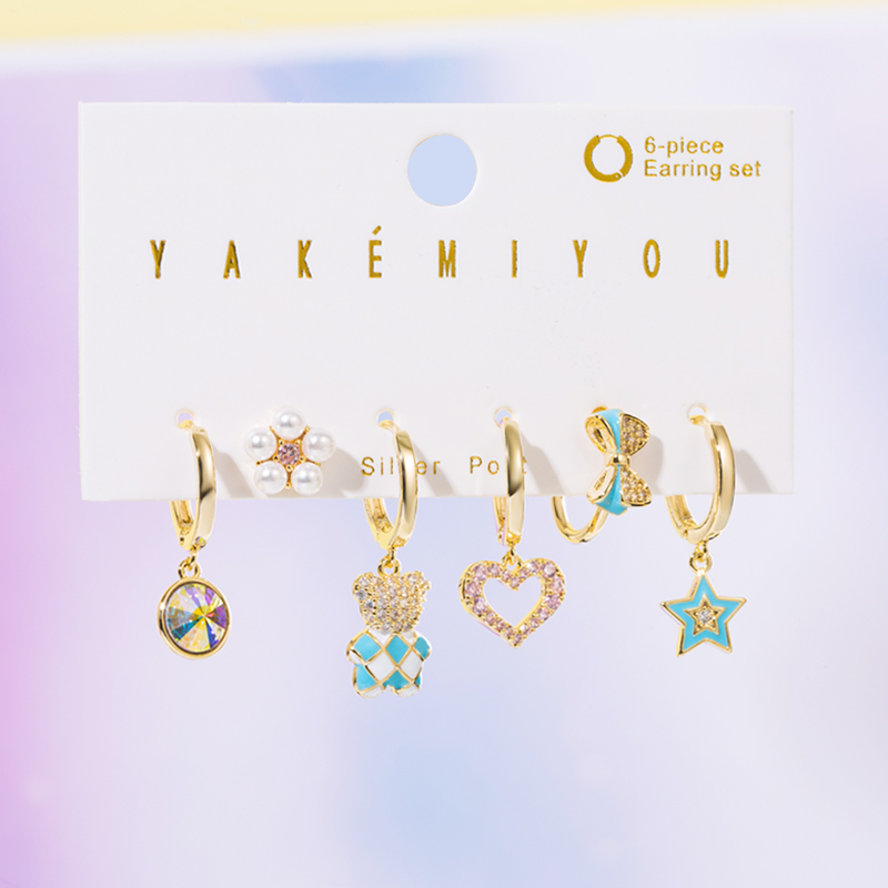 Yakemiyou Fashion Star Bear Heart Shape Copper Zircon Dangling Earrings In Bulk display picture 8