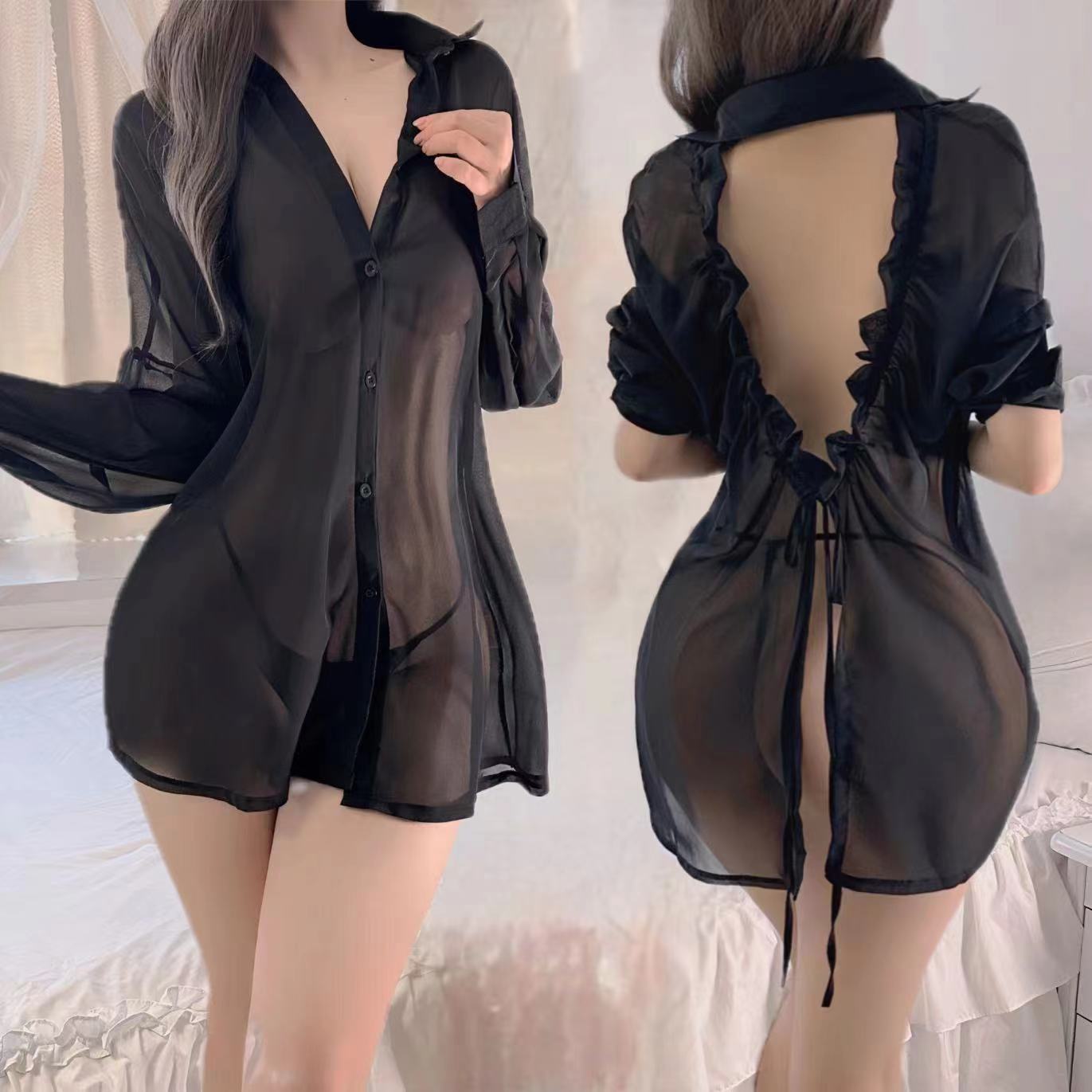 Solid Color Transparent Sexy Hollow Out Backless Sexy Lingerie display picture 1