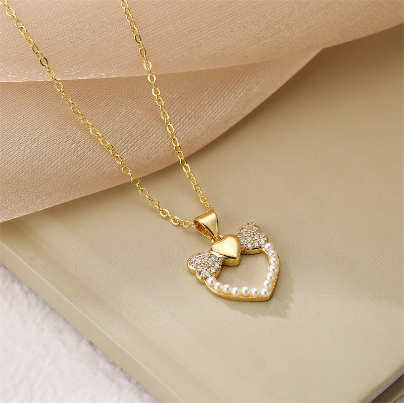 Streetwear Heart Shape Copper Plating Inlay Zircon Gold Plated Pendant Necklace display picture 20
