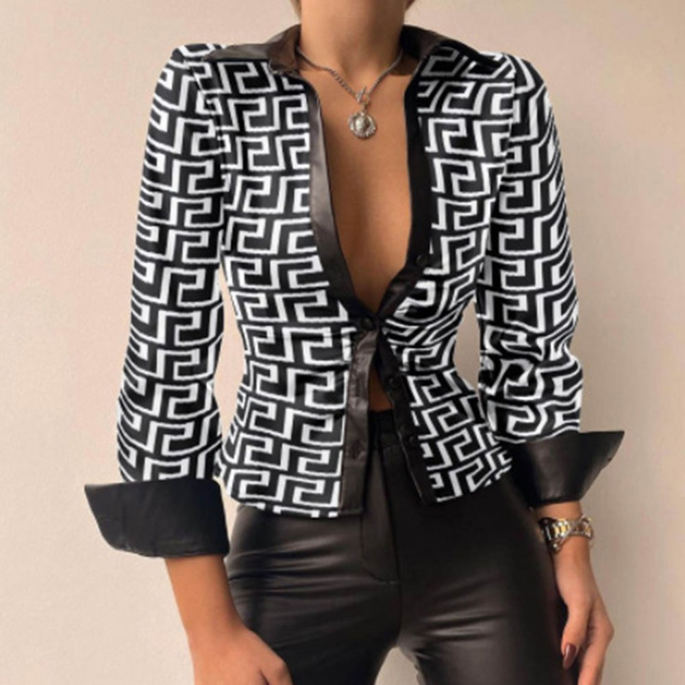 Women's Blouse Long Sleeve Blouses Button Fashion Geometric display picture 6