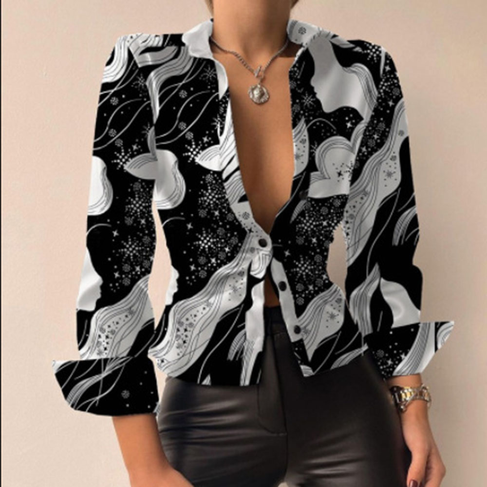 Blusa De Manga Larga Para Mujer Con Botones Geométricos De Moda display picture 2