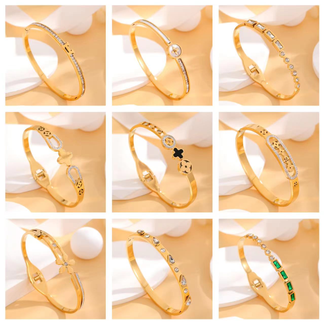 Simple Style Shiny Four Leaf Clover Titanium Steel Plating Bangle display picture 1