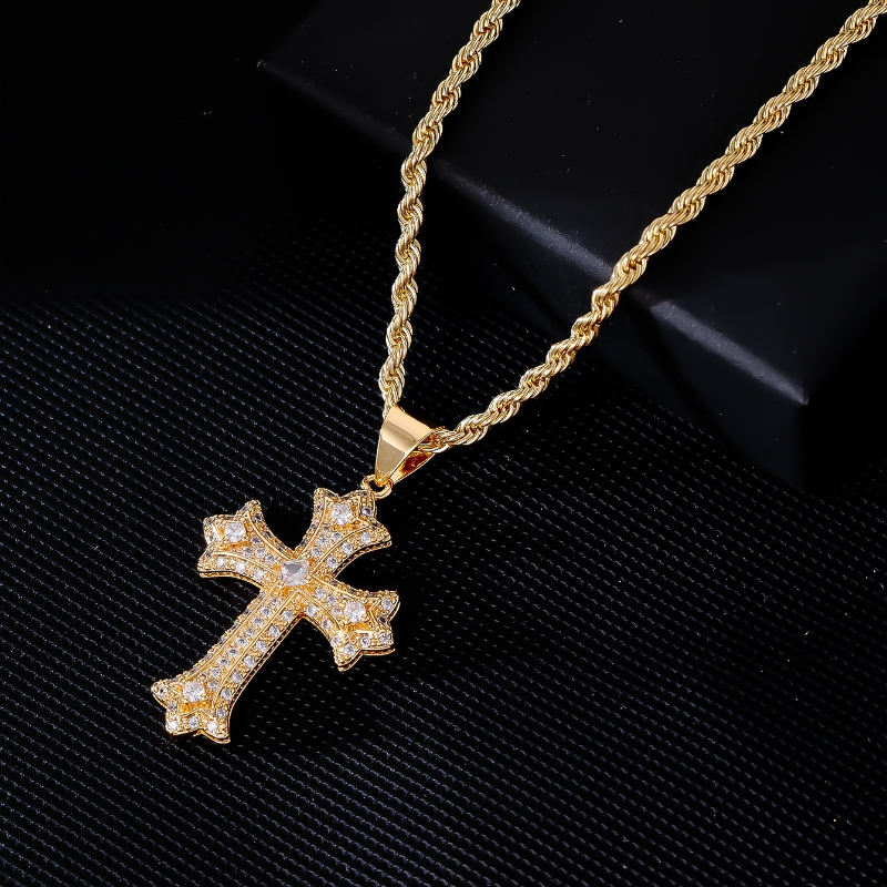 Hip-Hop Rock Cross 304 Stainless Steel Copper Plating Inlay Zircon K Gold Plated Rhodium Plated Men's Pendant Necklace display picture 7