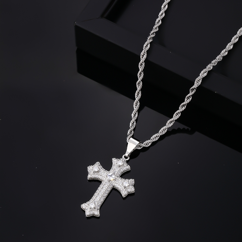 Hip-Hop Rock Cross 304 Stainless Steel Copper Plating Inlay Zircon K Gold Plated Rhodium Plated Men's Pendant Necklace display picture 2
