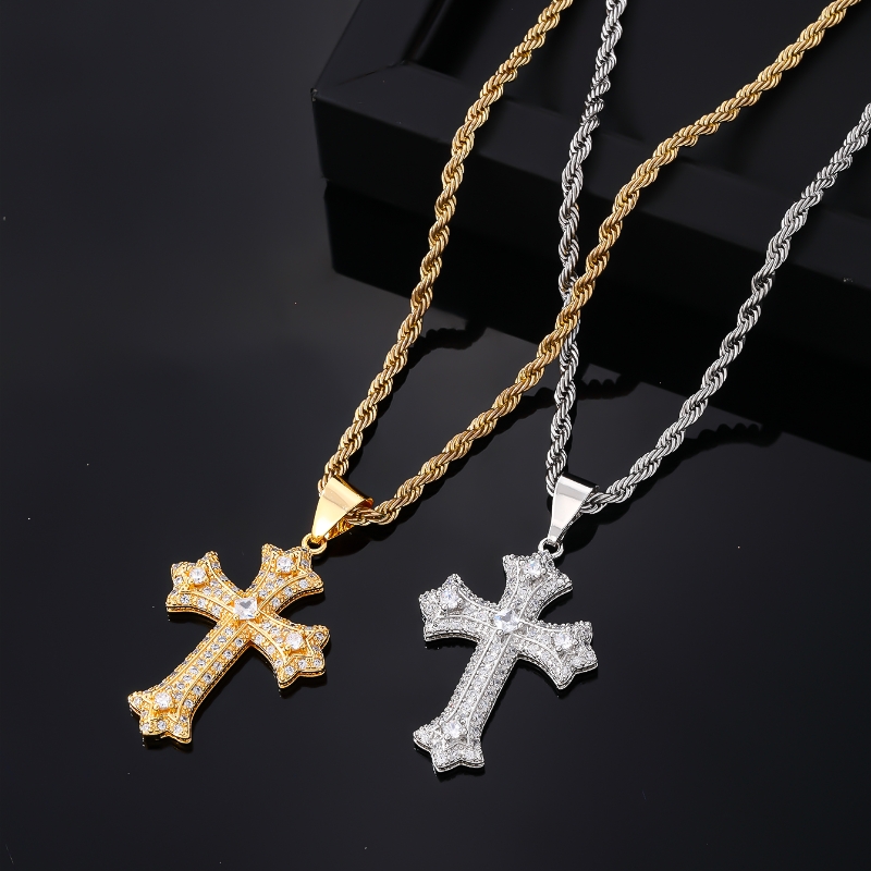 Hip-Hop Rock Cross 304 Stainless Steel Copper Plating Inlay Zircon K Gold Plated Rhodium Plated Men's Pendant Necklace display picture 4