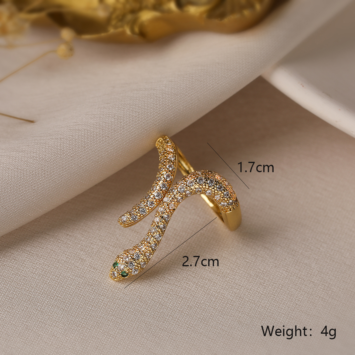 Simple Style Snake Copper 18k Gold Plated Zircon Open Rings In Bulk display picture 3